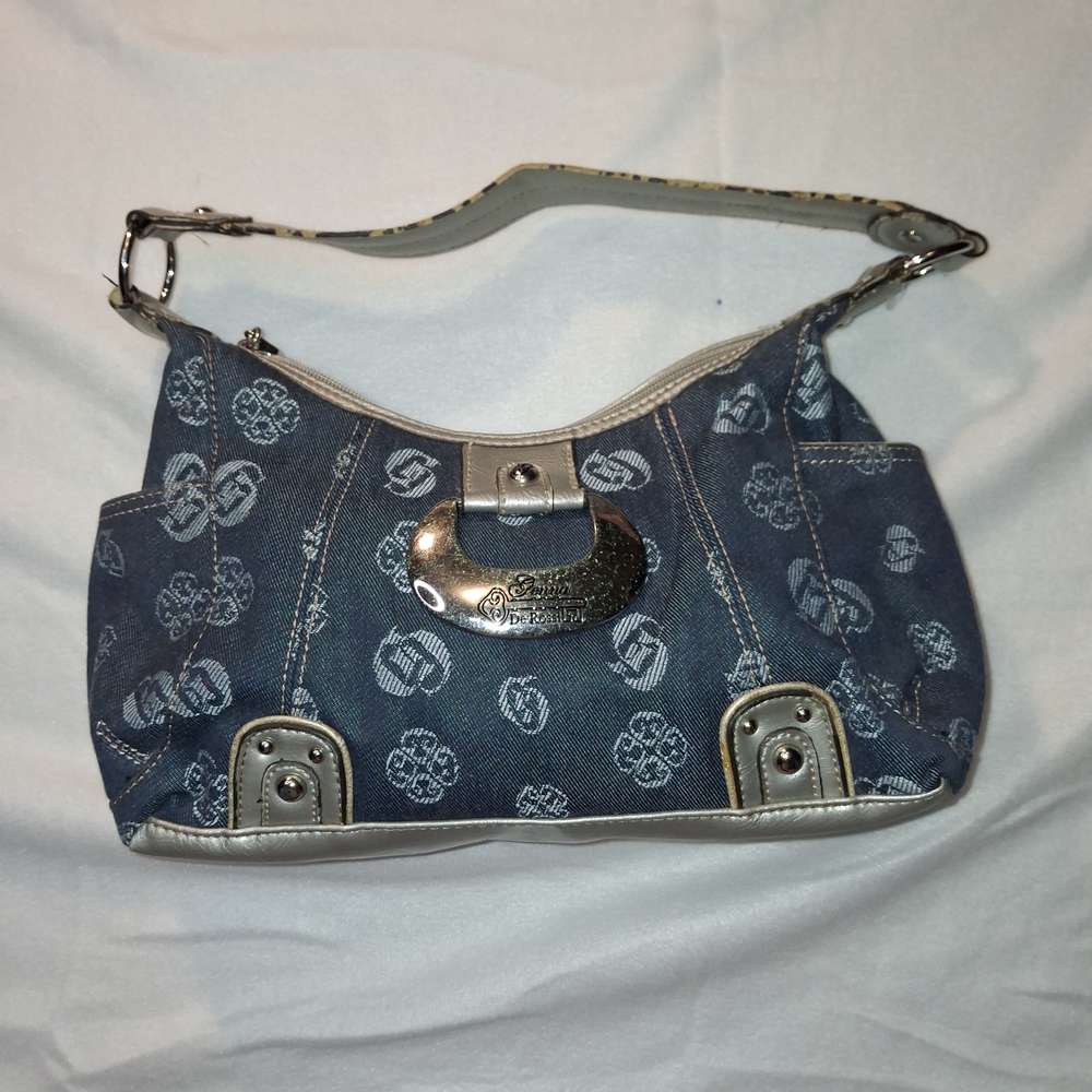 Elegant Denim and Silver Shoulder Bag